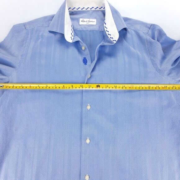 ROBERT GRAHAM Chevron Print Long Sleeve Button Down Dress Shirt Mens Medium Blue - Picture 4 of 12